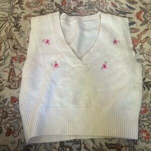 Knotted white vest with roses ( price negotiable)